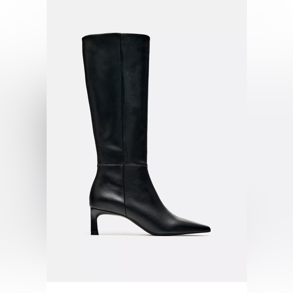 Zara Mid Heel Leather Boots